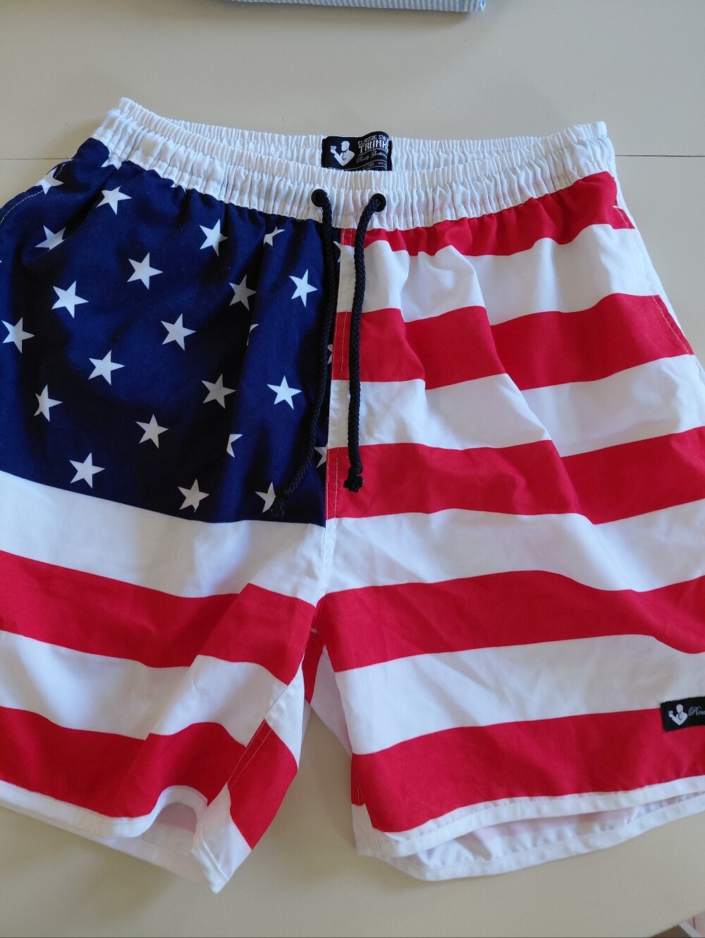 Rowdy Gentlemen swim trunks Sz XL USA red white and blue,